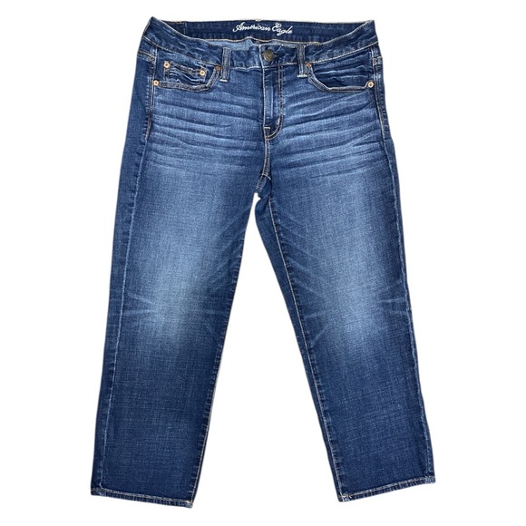 AEO American Eagle Outfitters Boy Fit Stretch Blue Relax Mid-rise Jeans Size 10 - Picture 3 of 13